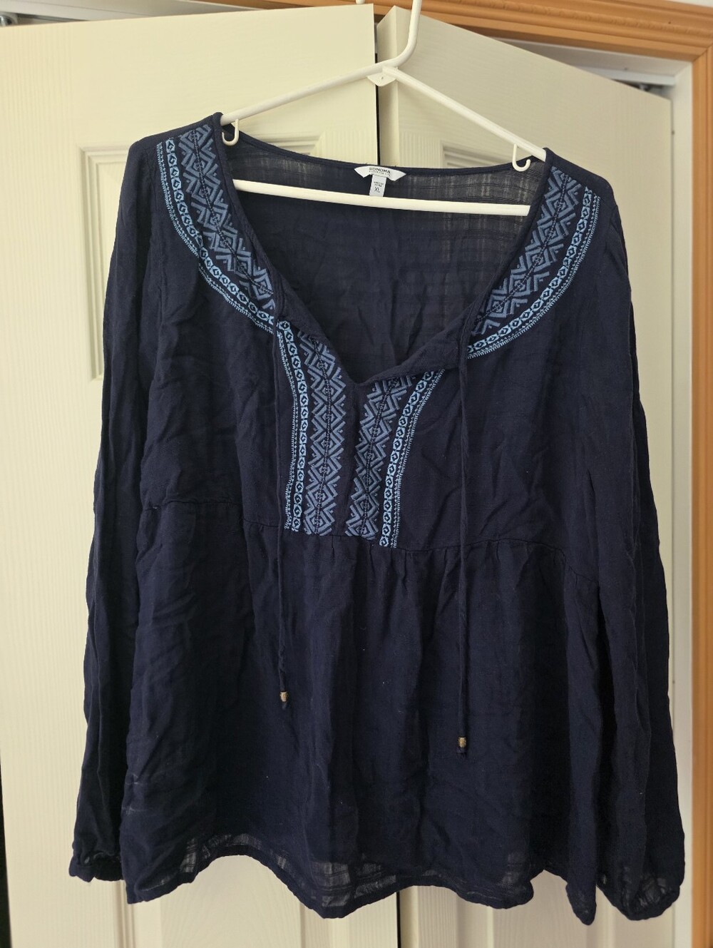 Women’s Navy Embroidered Peasant Top - Sonoma Brand XL